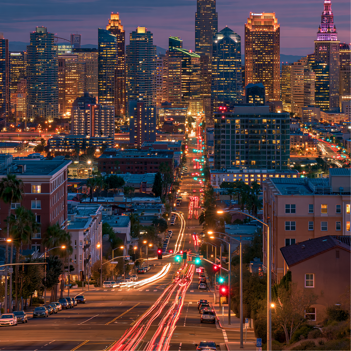 Downtown Los Angeles skyline at dusk